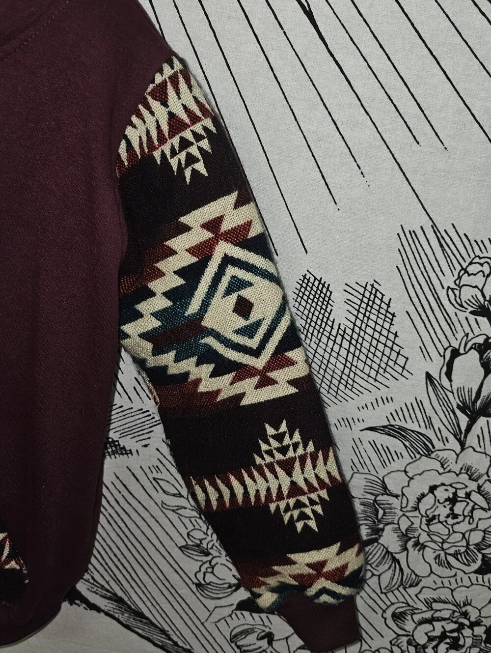 Boy's Sz 4 Maroon Native American Hoodie with Embroidered Wolf - Handmade